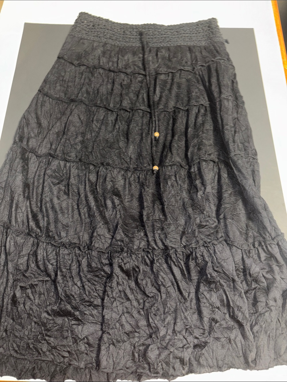 INC International Concepts Black Tiered Maxi Skirt with Smocked Waist